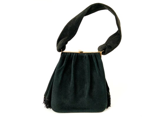 Vintage 1940s black suede handbag - Ruby Lane