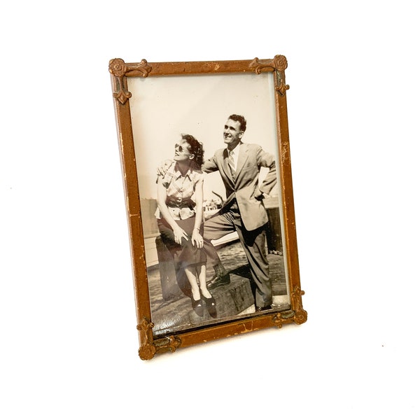 original black and white photograph framed in vintage frame / tourist photo / vintage portrait / souvenir photo / 40s photo / 50s photo