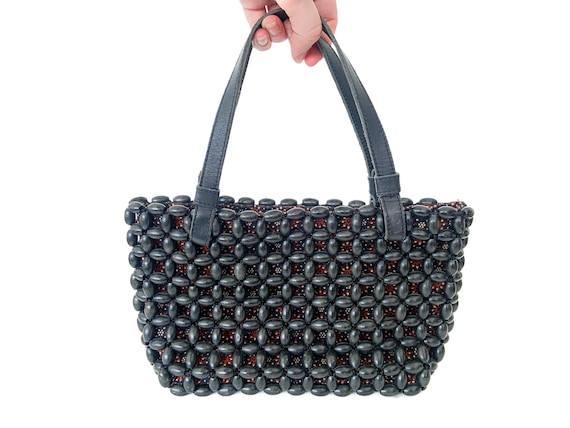 Vintage the SAK Black Wooden Beaded Purse With Leather Straps Y2k Beaded Purse Wooden Bead Purse the SAK Top Handle Purse Etsy Canada