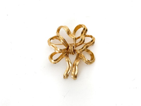 vintage gold tone bow brooch / gold bow brooch / … - image 7