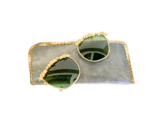 vintage gold tone and rhinestone clip on sunglasse