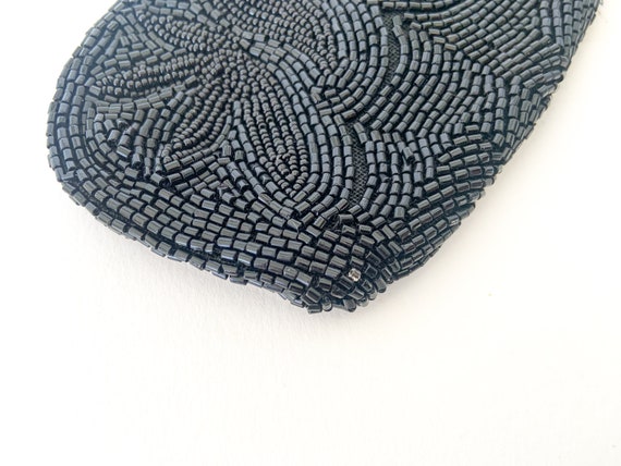 vintage small black beaded clutch purse / full be… - image 9