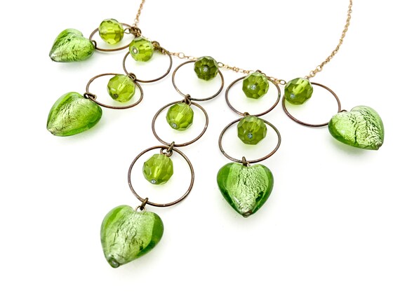 unique glass green heart bib necklace / y2k neckl… - image 2