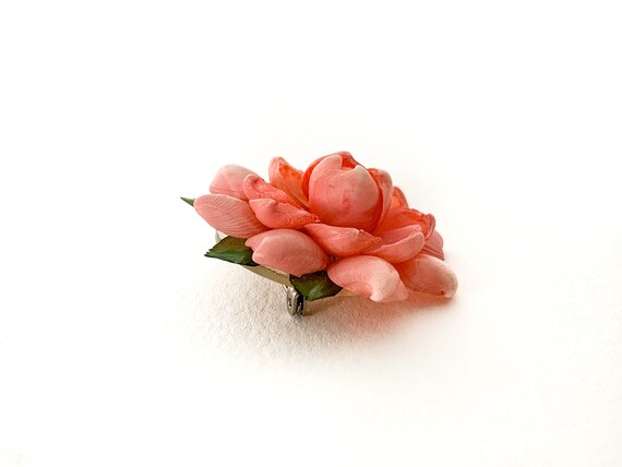 1950s pink rose brooch made of seashells / seashe… - image 8