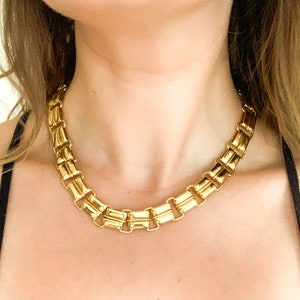 gold tone chain link necklace / gold tone minimalist link necklace / watchband style necklace / chain link choker / gold tone necklace