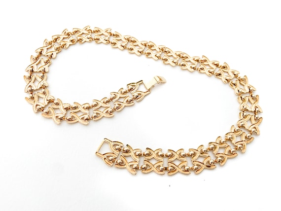 vintage MONET(?) gold tone X chain link necklace … - image 7