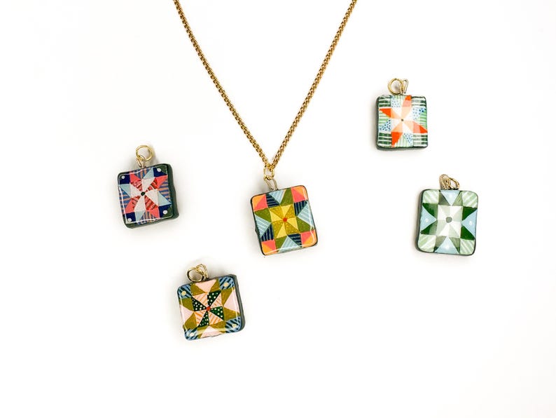 Hand Painted Charms - Star Quilt Charms, Handmade Charm Pendants image 6