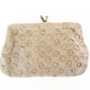 vintage WALBORG white and cream beaded clutch purse - made by hand / white beaded purse / evening clutch / cream clutch / wedding purse