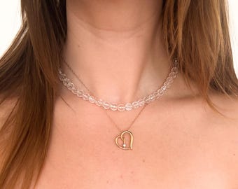 Vintage Necklace Combo: Gold-Tone Heart Pendant & Crystal Bead