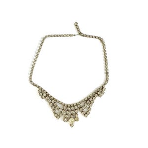 vintage silver tone clear rhinestone choker necklace / rhinestone bib necklace / vintage rhinestone necklace / vintage costume jewelry