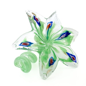 hand blown art glass flower / green and blue glass flower / glass flower art