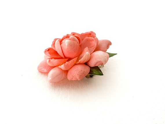 1950s pink rose brooch made of seashells / seashe… - image 4