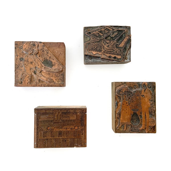 your choice - vintage letterpress metal stamp blocks / metal plate on wood / printers press blocks / old printing stamp