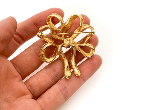 vintage gold tone bow brooch / gold bow brooch / … - image 5