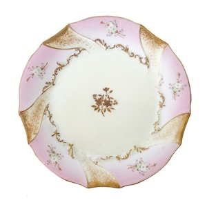 antique Limoges pink and gold hand painted porcelain plate - made in France / antique floral porcelain plate / antique flower plate