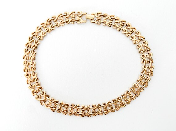vintage MONET(?) gold tone X chain link necklace … - image 2