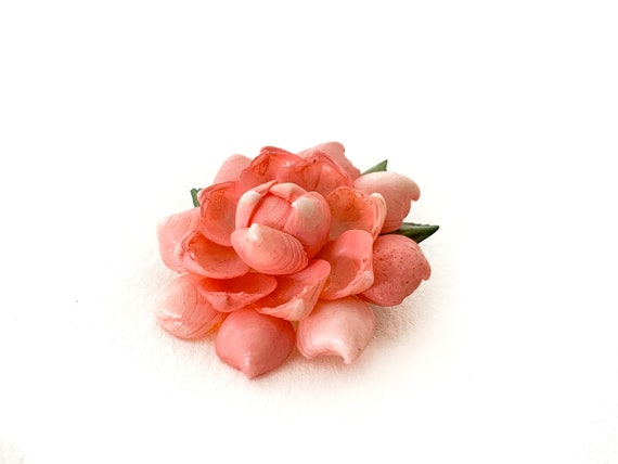 1950s pink rose brooch made of seashells / seashe… - image 3