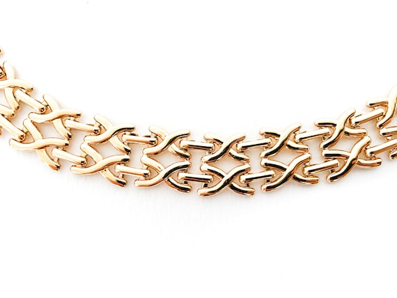 vintage MONET(?) gold tone X chain link necklace … - image 4