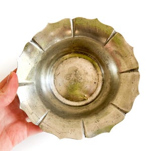 vintage pewter bowl with scalloped edges / decorative metal bowl / midcentury bowl / rustic bowl / scalloped bowl / pewter serving ware