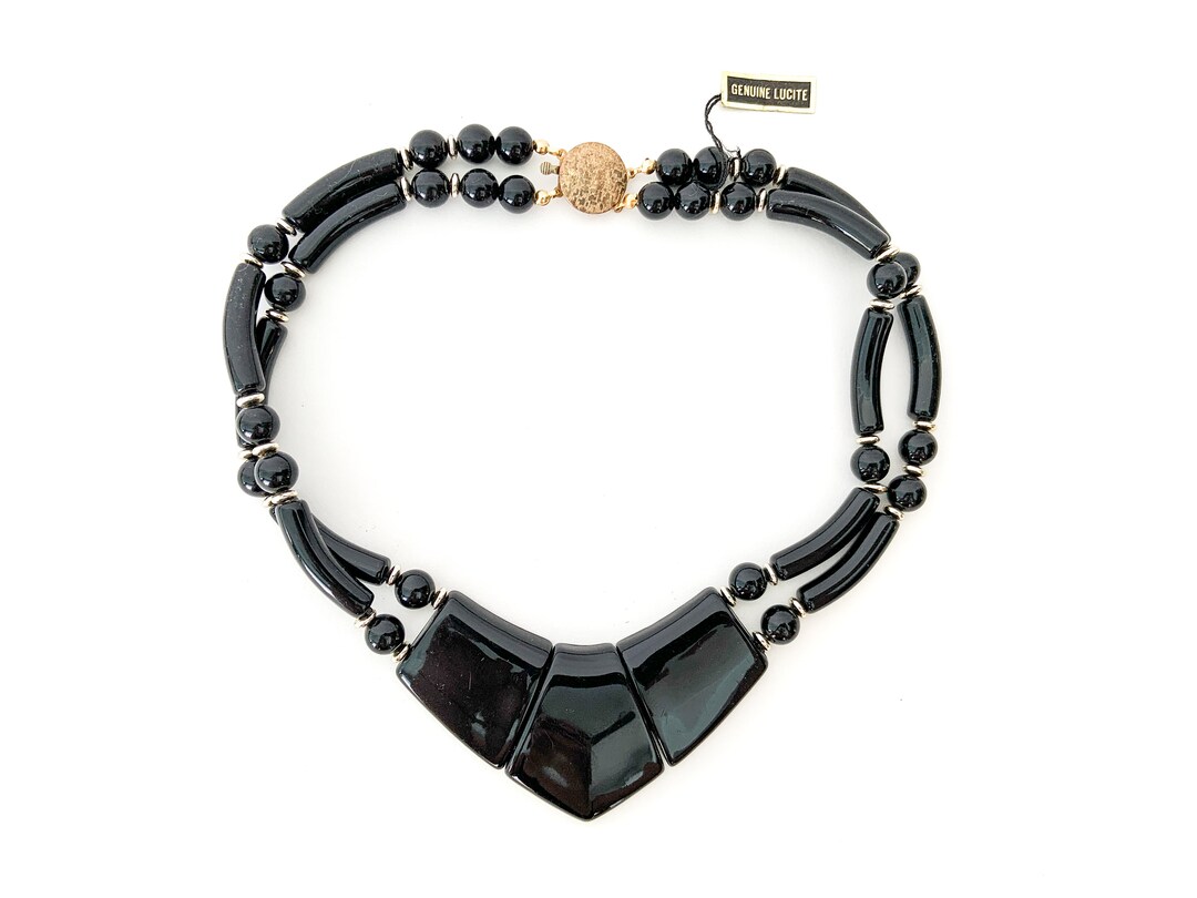 Vintage Genuine Lucite Black Statement Necklace Made in Hong Kong