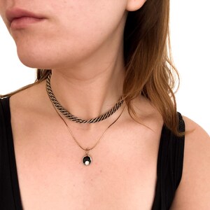 vintage necklace combo! black and gold-tone necklaces / black and gold-tone long twisted rope necklace / rhinestone pendant necklace