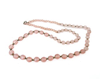 Vintage Light Pink Crystal Bead Necklace – 30" Long, Midcentury