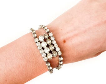 Vintage 1950s Rhinestone Bracelet, Bridal Jewelry