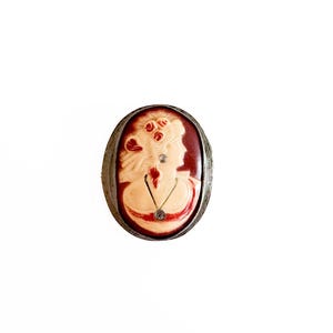 vintage celluloid cameo brooch with rhinestones / vintage cameo / jeweled cameo / rhinestone cameo / novelty cameo / cameo jewelry