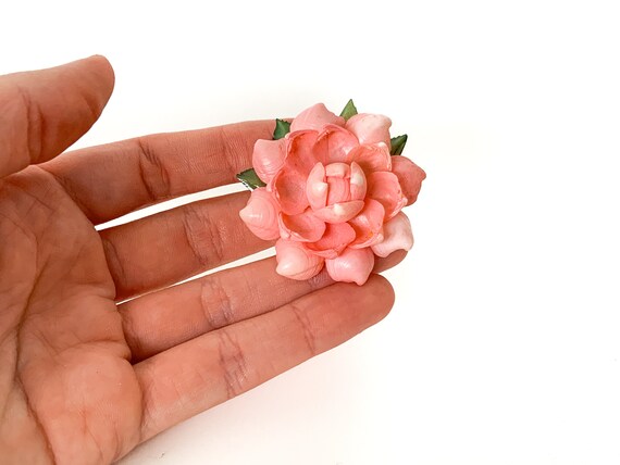 1950s pink rose brooch made of seashells / seashe… - image 9