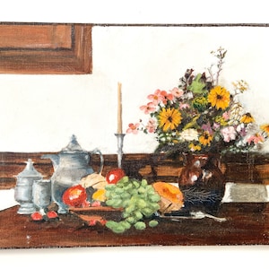 original &quot;dutch style&quot; still life oil painting / small oil painting / vintage art / fruit still life / oil on canvas / original painting