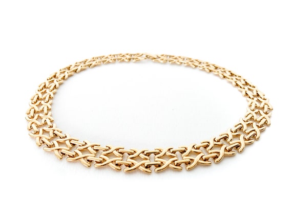 vintage MONET(?) gold tone X chain link necklace … - image 3