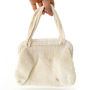 1960&#39;s cream white beaded corde top handle purse / beaded handbag / 1960s purse / midcentury beaded handbag / white beaded purse