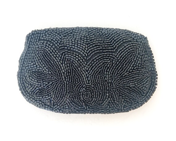 vintage small black beaded clutch purse / full be… - image 3