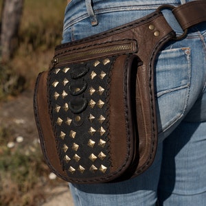 LEATHER BELT POUCH - Steampunk Belt - Festival Bum Bag - Waist Belt Travel Bag - Utility Hip Belt