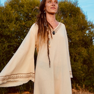 Woodblock Print Long Goddess Dress | Labradorite Stone Goddess Costume | Goddess Costume Printed Long Dress | Goddess Bohemian Costume Dress