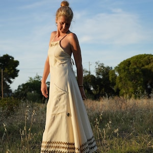 Backless Long Dress with Two Pockets | Women's Sexy Summer Dress | Maxi Dress with Pockets for Girls | Labradorite Stone Dress for Women
