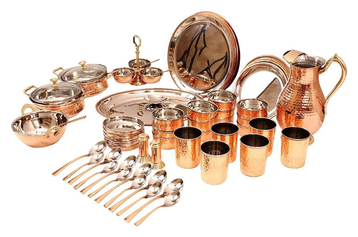 63 Piece Steel Copper Dinner Set Serving Dinner Tableware Home Etsy