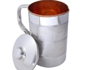 Copper Steel Water Ayurveda Yoga Health Benefit Jug Set With Tumbler Handmade 1.5 Ltr Drink ware Jug Extra Super fine quality