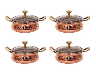 Copper Stainless Steel  Antique Copper Bowls Set Tureen  Serving Dishes Cereal, Soup, Cooked Food Party Serve ware, Set of 4 Copper Vessel