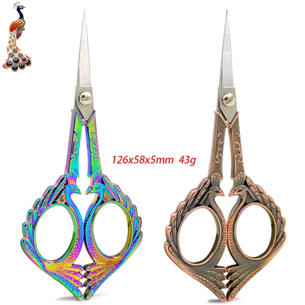 2PCS Alloy Handle Scissors Embroidery Peacock Cross Stitch Sewing Needlepoint Quilting Supply Vintage Style Shears Fiber Arts Tatting Crewel