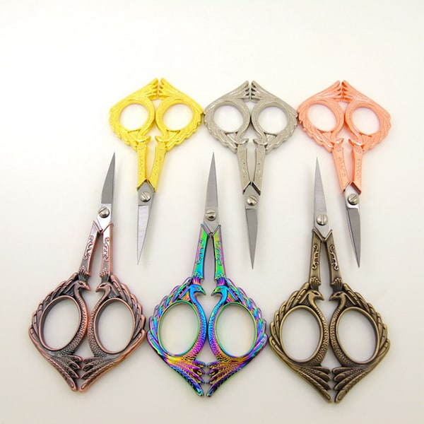 2PCS Alloy Handle Scissors Embroidery Peacock Cross Stitch Sewing Needlepoint Quilting Supply Vintage Style Shears Fiber Arts Tatting Crewel