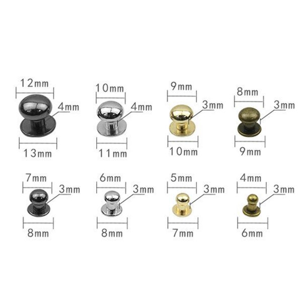 100pcs / Boutons à vis Rivet en cuir, sac de ceinture rivet rond Vis Boutons