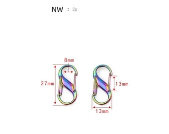 6pcs 8mm Rainbow S Hooks S Type Buckle Handbag Outdoor Loading S Carabiners