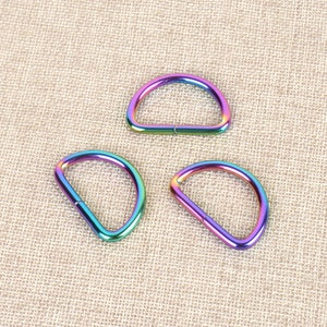 4pcs 12.7mm 15mm 20mm 25mm 32mm Rainbow Opened D Ring Belt Buckle Metal D Ring For Bags Round Edge Dee Ring