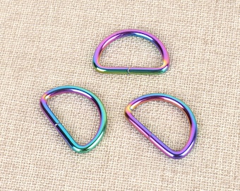 4 pièces 12.7mm 15mm 20mm 25mm 32mm arc-en-ciel ouvert D anneau boucle de ceinture en métal D anneau pour sacs bord rond Dee anneau