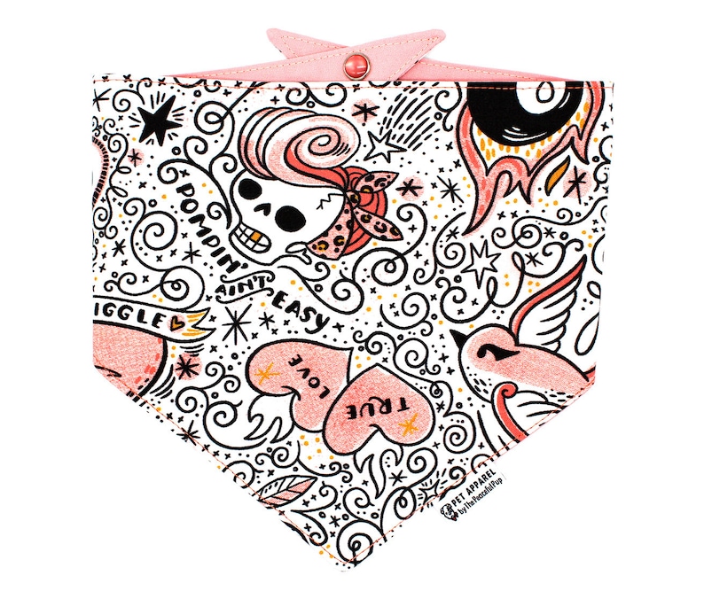 Rockabilly Sweetheart Reversible Dog Bandana with Pearl Snap Closures by The Peaceful Pup