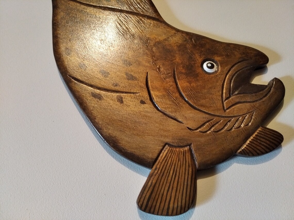 Big Fish Wall Art / Wooden Salmon / Gift for Him / Man Cave Etsy