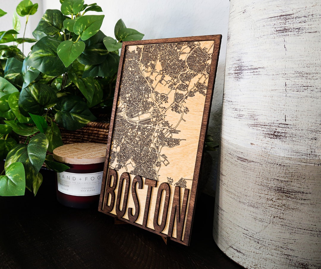 Boston Wood City Map Wall Art Laser Cut Engraved Street Custom Etsy