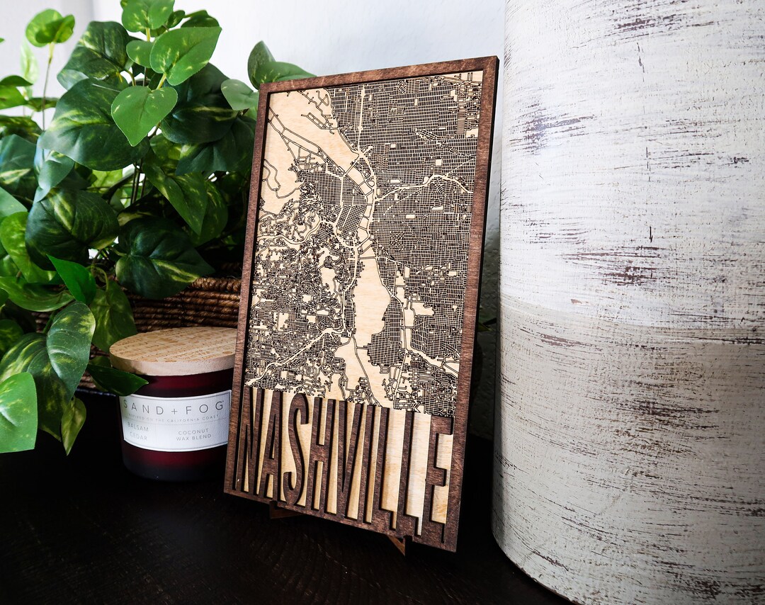 Nashville Wood City Map Wall Art Laser Cut Engraved Street Etsy