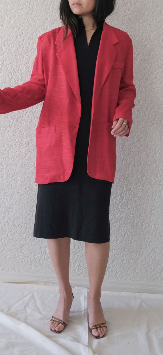 Vintage Cherry Red Linen Blazer / minimal vintage